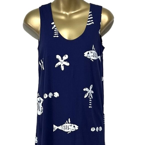 Hilo Hattie Hawaiian Sleeveless Fish Palm Trees Resort Ocean Long Maxi Dress  XS - Picture 2 of 8